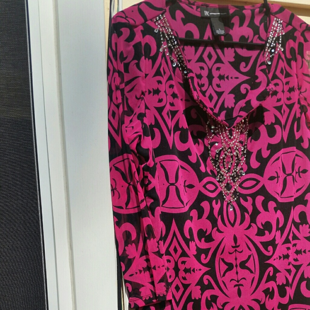 Women's INC Fushia/Black Quarter Sleeve Top - Picture 5 of 6